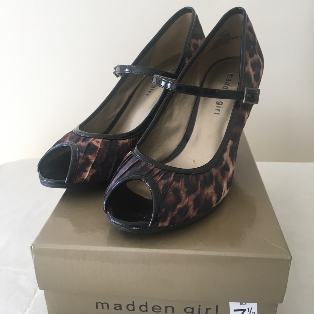Madden Girl Leopard Peeptoe Mary Jane Heels